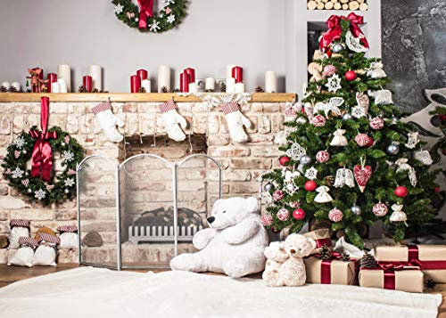 AIIKES 7x5FT Weihnachtsfotografie Hintergrund - Weihnachtskamin Weihnachtsfeier Dekoration 10-302
