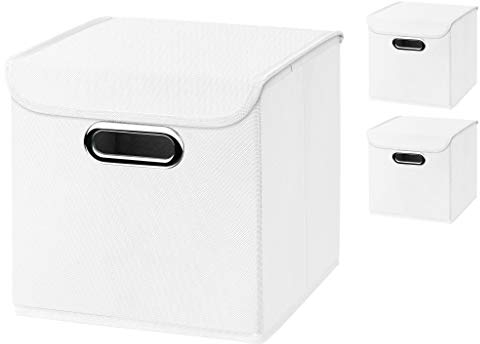 CM3 3 Stück weiß Faltbox 25 x 25 x 25 cm Aufbewahrungsbox faltbar, mit Deckel