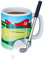 Relaxdays 10x Golftasse mit Schläger, Putter mit Kugelschreiber, je 2 Golfbälle, lustiges Golfgeschenk, Golf Kaffeetasse, bunt