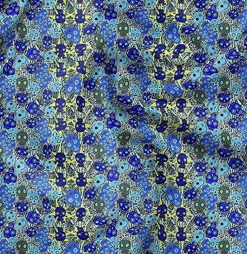 Soimoi Blau Seide Stoff kunstlerisch Schadel Stoff Meterware 42 Zoll breit