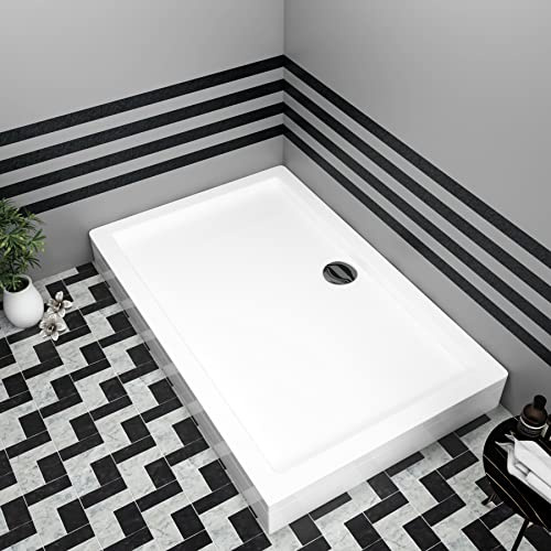 Bathroom Rectangular 1400 x 700mm Shower Tray with Riser Kit Plinth for Shower Enclosure Gloss White Slimline