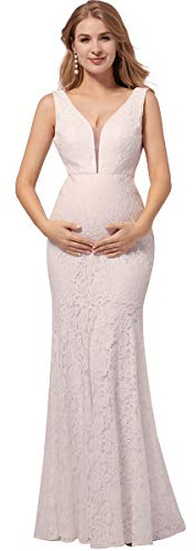 Ever-Pretty Sirène Robe de Mariage Enceinte Femme Longue en Dentelle Maternité d'allaitement Moulante Col V Blanc 42