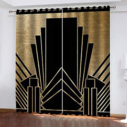 DILITECK Vorhänge Schlafzimmer Schwarz Gold Geometrie Muster 220X215Cm 3D Verdunkelungsvorhänge Mit Ösen 2 Stück Schallisolierende, Kälte-Und Wärmeabweisende Uv Schutz Blickdichte Gardinen Für Schlafz