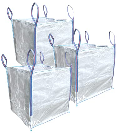 A&A SUPPLIES UK - 1 Tonne 90x90x90cm FIBC Bulk Builders Bag Garden Waste Heavy Duty Industrial Strong Woven Material Dumpy Jumbo Sacks Ton by A&A Supplies (3 Bags)