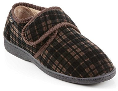 Dr Keller | Mens | Wide Fit Touch Fasten Slipper | Brown