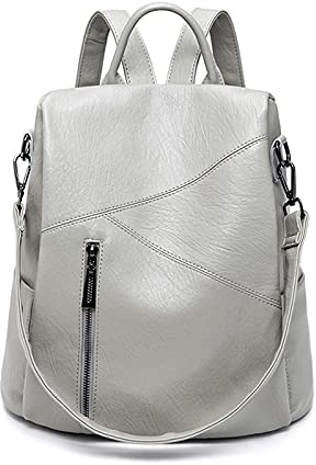 PORRASSO Damen Rucksack Anti Diebstahl Schultertasche Frauen Mode Daypack wasserdichte PU Leder Umhängetasche Schule Arbeit Reise Rucksäcke Grau