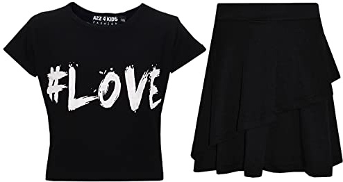 A2Z 4 Kids Girl Tops Kid Comic Graffiti #Love Paris NYC #Selfie Crop Top T-Shirt - #Love Black White Top & Skirt Set 7-8