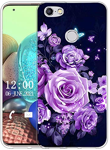 Sunrive Hülle Kompatibel mit TP-Link Neffos C9A Silikon, Transparent Handyhülle Schutzhülle Etui Case (X Schmetterlinge & Rosen)+Gratis Universal Eingabestift MEHRWEG