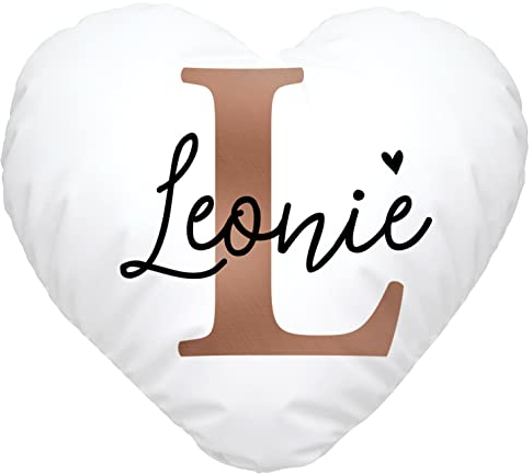 SpecialMe® Herz Kissenhülle mit Namen Initiale Monogramm Buchstabe Kupferoptik Namensgeschenke Herz Dekokissen personalisiert weiß Herz-Kissen