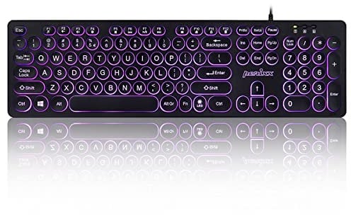 perixx PERIBOARD-317R Wired Backlit USB Keyboard - Big Print Letter - Tri-Color Illuminated LED - Stylish Round Keycaps - US English