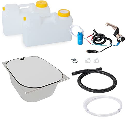 12V DIY Camping Miniküche Bausatz Wohnmobil Caravan 325x265x100 Wasserhahn + Abdeckung Weiß 12 Liter (ad-ideen)