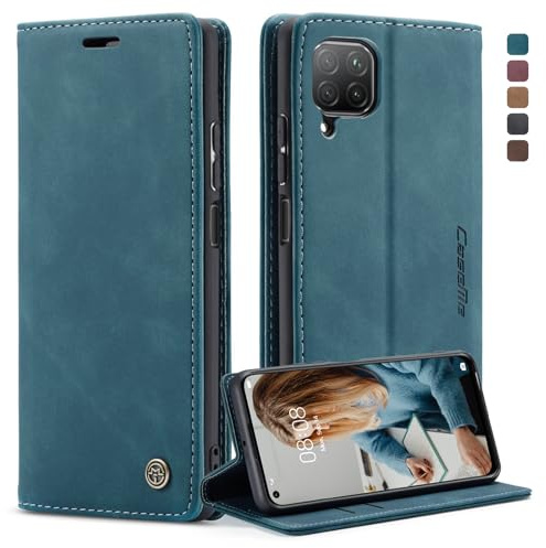 CaseMe Hülle für Huawei P40 Lite Vintage Dünne Handyhülle mit Kartenfach Geld Slot Ständer PU Ledertasche Flip Schutzhülle für Huawei P40 Lite- Blaugrün
