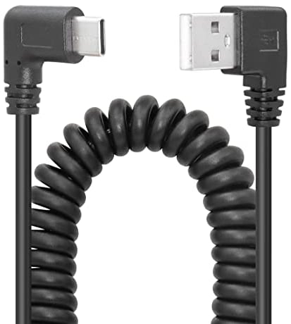 YACSEJAO USB C Charger Cable 90 Degree Coiled USB Type C Cable Fast Charging and Data Sync L Shape Powerline Cord with Most Type C USB Devices, Right Angle