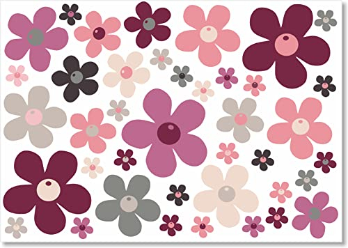 beihaasnatuerlich® 40 Blumen Aufkleber, Prilblumen, Sticker, Blumen für Küche, Bad, Auto, Koffer, Laptop, Fahrrad, Bobbycar, Roller, wasserfeste Sticker Outdoor