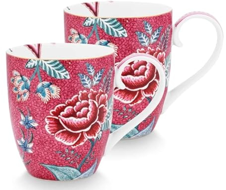 PIP STUDIO 51002329 Flower Festival Henkelbecher dark pink 450 ml Set2