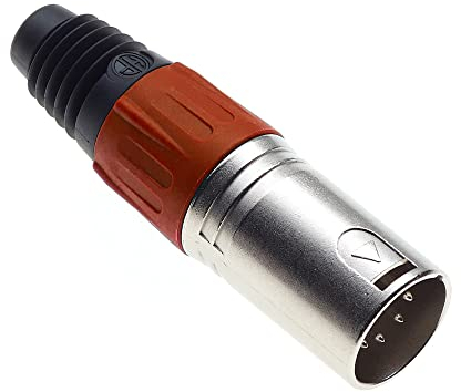Keple 5-poliger XLR-Stecker, rot - männlicher Audio-Mikrofon-DMX-Stecker, vernickeltes Adapterstück, Metallkonstruktion, Stecker mit Kunststoffgehäuse