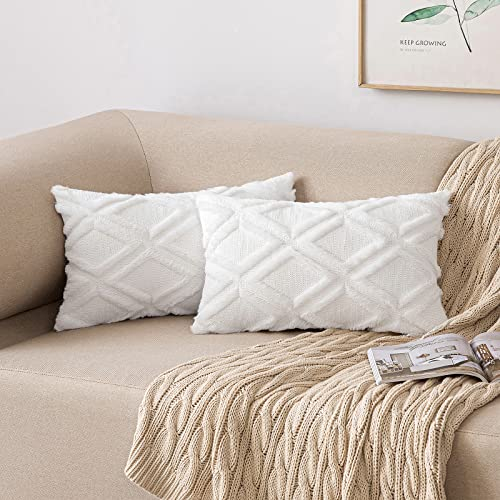 MIULEE 2er Set Kissenbezug Zierkissen Wolle Kissenbezüge Samt Fellkissen kissenhülle kuschelkissen Boho Deko Kissen Flauschig Sofakissen Dekokissen für Sofa Schlafzimmer 40x60 cm Weiß