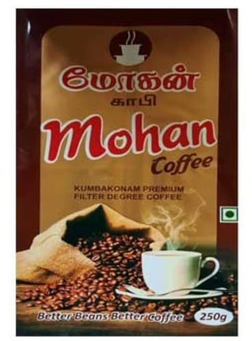 Mohan Kumbakonam Premium Traditional Authentic Filter Coffee Powder, 100% Pure Coffee No Chicory (100-0) - 250gm (Pack of 1)