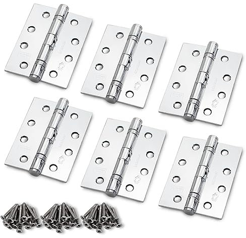 Bwintech 3 Pairs 100 x 75 x 2.7mm (4 inch) Polished Chrome Hinge for Fire Door, Steel Fire Rated Internal Door Hinges, Ball Bearing Hinge for Internal Use in Residential and Commercial Buildings