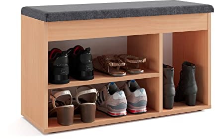 KOMTO Schuhbank mit Sitzfläche - Schuhregal Bank mit Stauraum Buche 80 x 48 x 32 cm Schuhschrank mit Sitzbank Flur Bank Garderobenbank Sofia