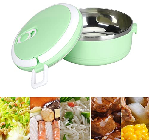 Contenitore Termico Rotondo, Lunch Box Termico 700ML, Contenitori Bento per Alimenti di Acciaio Inossidabile, con Anello di Tenuta e Manico, con Manico, per Cibi Caldi (Singolo Strato, Verde)