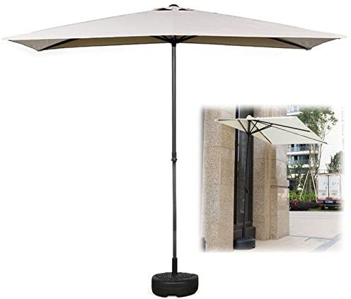 BEISCO Ombrellone da balcone, con base semicircolare, moderno, elegante, per piccoli spazi o contro una parete o finestra, altezza regolabile 170 cm-255 cm, bianco, L