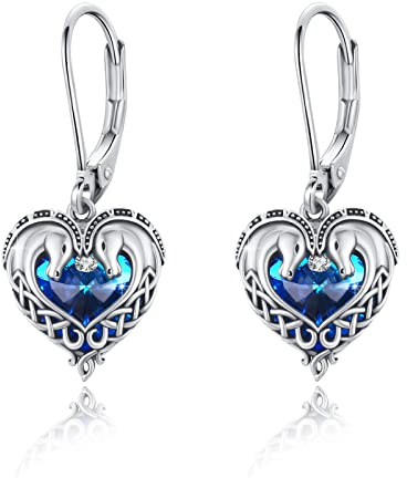 Pferd Ohrringe 925 Sterling Silber - Herz Hängend Kristall Ohrhänger Mit Keltischem Knoten - Tier Schmuck für Damen, Mädchen, Frauen, Ehefrau, Mama - Muttertagsgeschenk