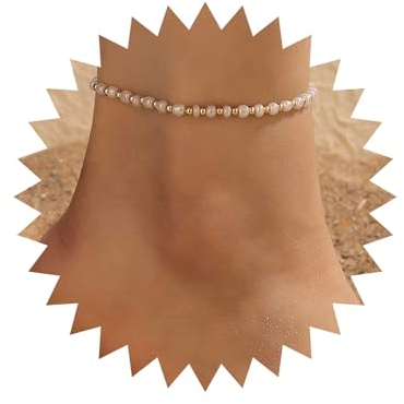 Inilbran Boho Hippie Perle Knöchel Armbänder Gold Samen Perle Knöchel Armband Weiß Reis Perlen Fußkettchen Minimalistischen Strand Fußkettchen Fußkette Schmuck Für Frauen Und Mädchen
