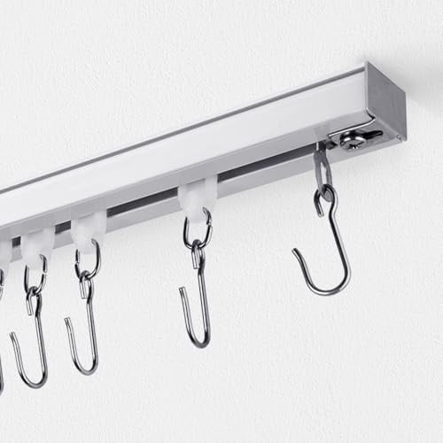 Vorhangschiene, Deckenvorhangschiene mit Rollhaken, Deckenhalterungsschienen-Set für Raumteiler, 2,7 m - 3,7 m (Weiß)