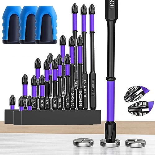 Warmyard D1 Anti-Slip and Shock-Proof Bits with Phillips Screwdriver Bits, Magnetic Screwdriver Bits, Upgraded High Hardness and Strong Magnetic Bit, Impact Driver Bit Set (3Set)