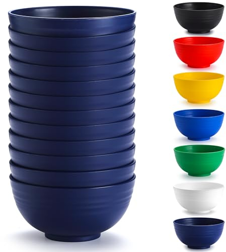 Berglander Cuencos de plástico Set 12 piezas 750ml, EUR Tazón de ramen reutilizable azul, Tazones de sopa, Tazón de cereales para adultos, Niños, Hogar, Restaurante, Jardín, Picnic, Camping