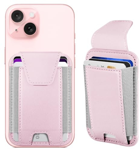 Miroddi MagSafe Wallet mit Sichtklappe, magnetischer Kartenhalter für iPhone 14, iPhone 13/12 Modelle, MagSafe Ledergeldbörse, passend für 7 Karten, Kreditkarte, RFID-Blockierung, Babyrosa,