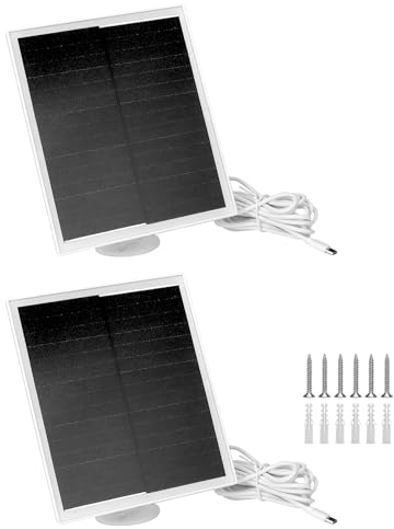 QWORK® Pack de 2 Panel Solar 6W USB para Camara de Vigilancia Exterior, 24% de Alta Tasa de Conversión, IP65 a Prueba de Agua, con Soporte de Montaje de 360°