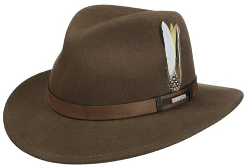 Stetson Sardis Westernhut Damen/Herren - Made in USA Ledergarnitur Hüte Jägerhut mit Lederband Frühling-Sommer Herbst-Winter - S (54-55 cm) Dunkelbraun