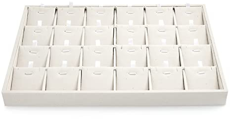 Papten Schmucktablett stapelbar aus Sackleinen, Schmuckaufbewahrung Schublade Schmuckeinsatz Organizer 24 Fächer Schmuck Display für Ketten (Beige)
