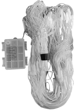 Net Lights Outdoor 4.9x4.9ft Waterproof Curtain Fairy Lights 8 Modes Battery Powered Outdoor Lights Warm White Outdoor Tree Lights Net Lights Indoor Battery Outdoor Lights for Wedding Party Decor