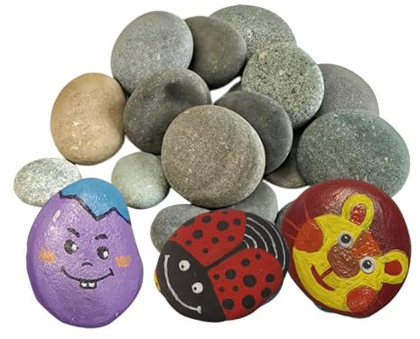 10 Pcs Smooth and Flat Natural Pebbles 3-5 cm, Handpicked River Rocks for Painting, Crafts, Garden Decoration and Aquarium - Arts and Craft Stones for DIY, Home Decor, Christmas and Halloween Gifts