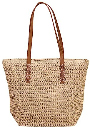 Umhängetaschen Laptop Frauen gewebt Tote große Strand handgemachte Weben Umhängetasche Handtasche Taschen Bücher (Beige, One Size)