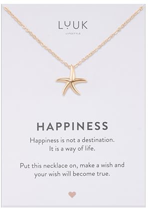 LUUK LIFESTYLE Adjustable Starfish pendant necklace, 50cm waterproof sturdy thin chain, tarnish-free, Gift for sister friend daughter, holiday vacation dainty aesthetic simple (with Gift Card)