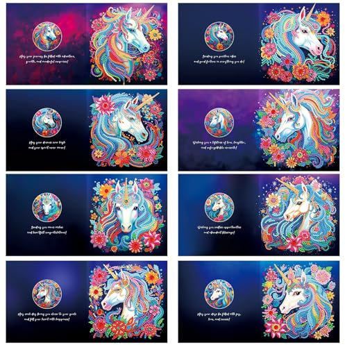 CXINLky 5D DIY Diamond Painting Karten, 2024 Neuheiten Diamond Painting Karten, 8 Stuck Diamond Painting Karten Geburtstag, Geschenkkarte Feiertags für Familie, Liebhaber,Freunde-04-Pferd