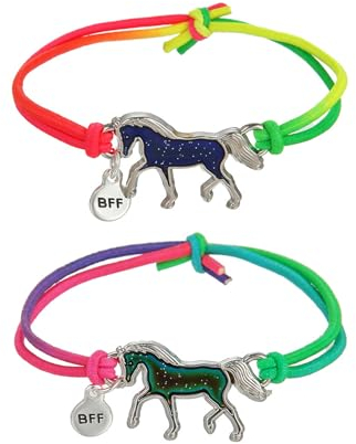 SpetngSake 2 Stück Einhorn Armband, Stimmungsarmband Mädchen mit Pferd Anhänger, Regenbogenfarben Armband für Jungen & Mädchen