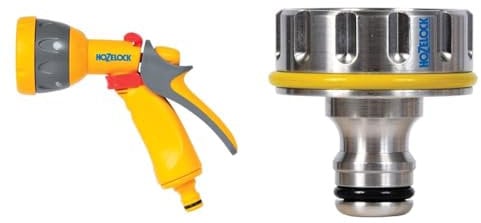 Multi-Jet Spray Gun : Ideal for Daily Use, Multi-Tasking Gun, Locking Function and Flow Control & 1 Inch BSP (33.3 mm) Pro Metal Outdoor Tap (for Larger Taps More Than 33.3 mm Diameter)