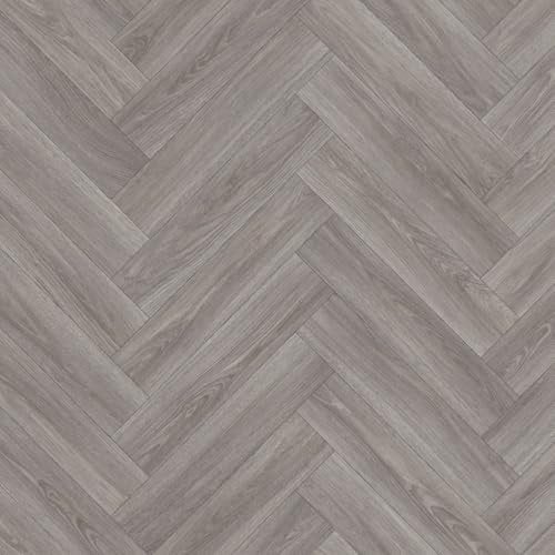 Herringbone Vinyl Flooring Vintage Wood Parquet Effect Lino Kitchen Bathroom Felt Backed (4m x 5m)