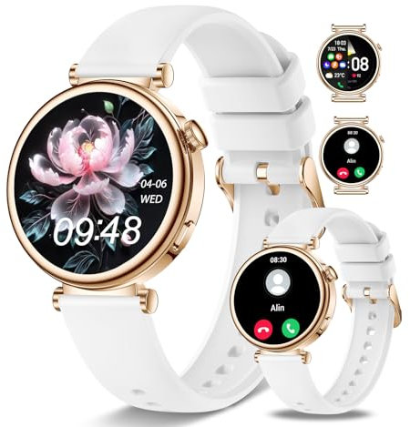 Reloj inteligente para mujer (contestar/hacer llamadas), reloj inteligente pequeño HD de 1.25 pulgadas compatible con teléfono Android/iPhone con voz IA/rastreador de ejercicio/contador de pasos
