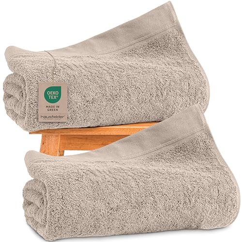 Hausfelder Saunatuch 2er Set 80x200cm, Saunahandtuch 80x 200 cm - Premium 500g/m² Sauna Handtuch groß - Damen und Herren Saunatuch, 100% Baumwolle, Ökotex Zertifiziert, Farbe: Beige