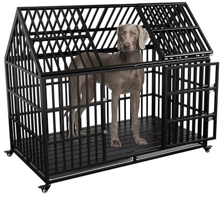 54 Heavy Duty Dog Crate with Mat, Escape Proof Dog Kennel Indoor, High Anxiety Dog Cage with Double Door, Extra Large Crate for Large Dogs with Removable Tray