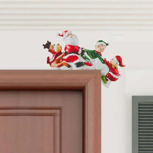 Weihnachtsdeko Türrahmen Türrahmen Deko Weihnachten Lustige Weihnachtsmann Türecke Holz Türdeko Dekoration Weihnachten Türrahmen Eckschild Ornament für Wände Türen Fenstern Outdoor (Red #2, One Size)