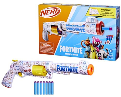 Nerf Fortnite Frenz 4 Ever Dart-Blaster mit Beste-Freunde-Lackierung, mit 6 Schaumstoff-Darts und Abschussvorrichtung und Spannhebel, Outdoorspielzeug für Kinder ab 8 Jahren