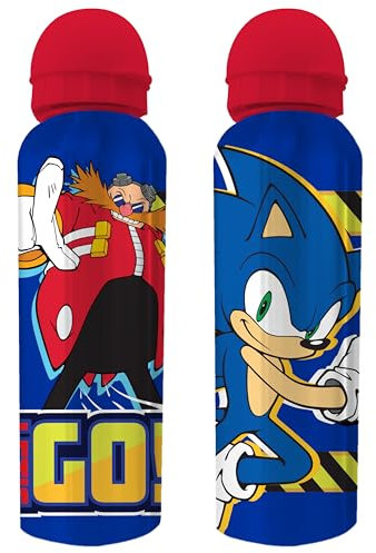 NMB FASHIONS Sonic the Hedgehog Reusable Aluminum Bottle, Durable Design, Travel Bottle, 500ml, Featuring Marvel Characters Water Bottles for Kids Ages 3+ Years (Sonic the Hedgehog Blue)