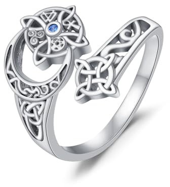 HUKKUN Witches Knot Ring Sterling Silver Celtic Spoon Ring Filigree Moon Witch Jewellery for Women